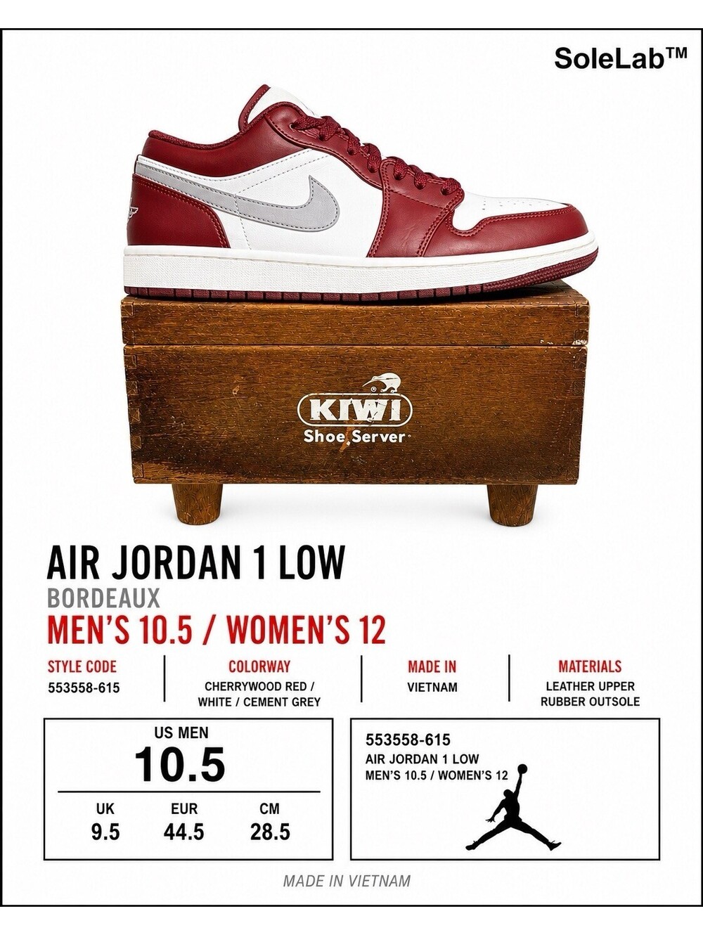 Nike Air Jordan 1 Low Cherrywood Red 553558-615 Men’s 10.5 Women’s 12